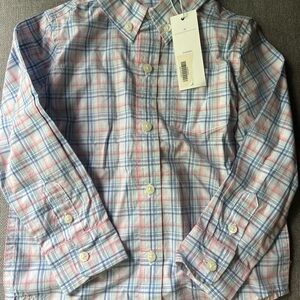 Janie and Jack Blue and Pink Plaid Button Down Shirt